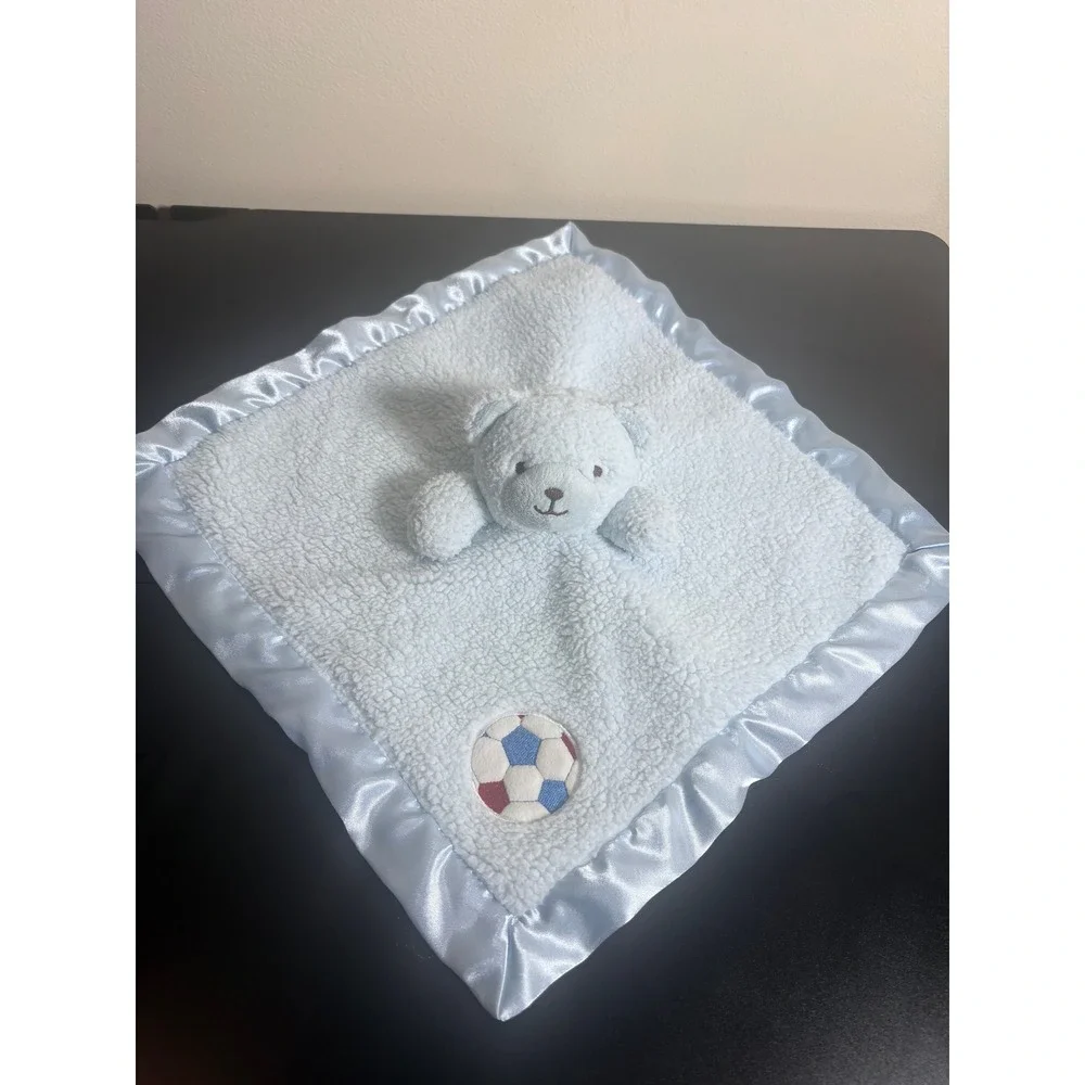 Tiddliwinks Baby Blue Lovey Teddy Bear Soccer Ball Satin Trim Security Blanket